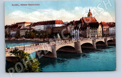 Pohlednice Basilej Mittlere Rheinbrücke Švýcarsko (M15916)
