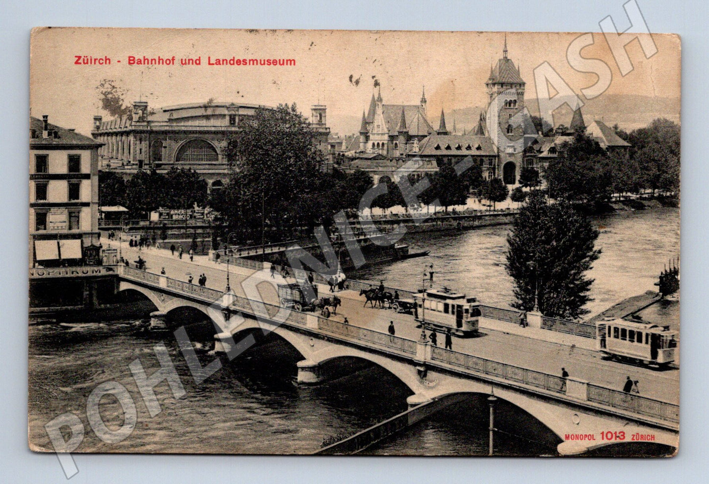 Pohlednice Zürich Bahnhof Landesmuseum 1907 tramvaje (M15918)