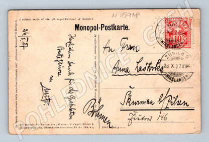 Pohlednice Zürich Bahnhof Landesmuseum 1907 tramvaje (M15918)