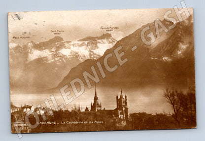 Pohlednice Lausanne katedrála Alpy Švýcarsko 1923 (M15932)