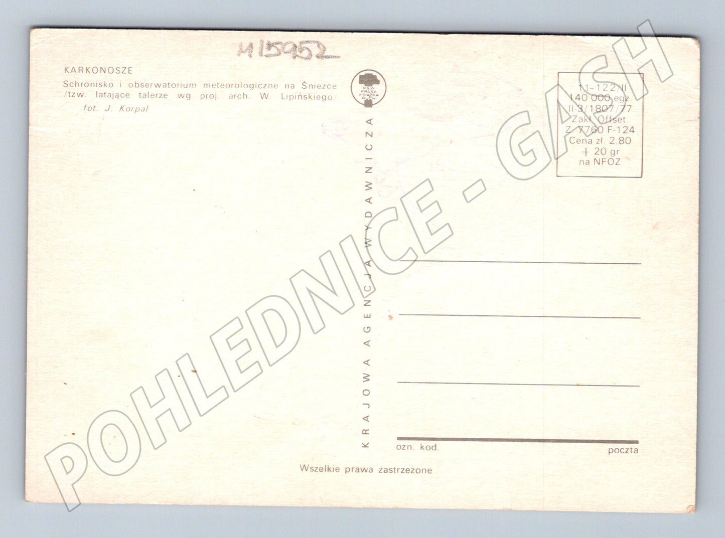 Pohlednice Karkonosze Sněżka meteorologická observatoř chata (M15952)
