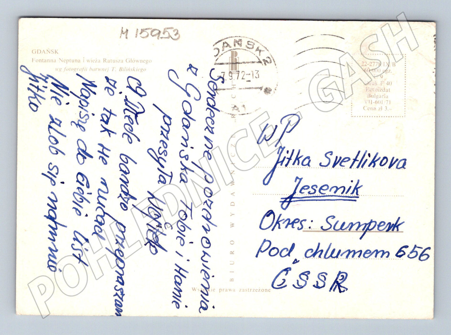 Pohlednice Gdaňsk Fontána Neptuna radnice 1972 (M15953)