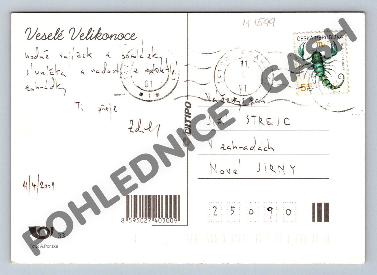 Pohlednice Kraslice a pomlázka přání ČR 2001 (M1599)