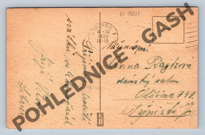 Pohlednice Venkovský dům u rybníka ČSR 1950 (M1601)