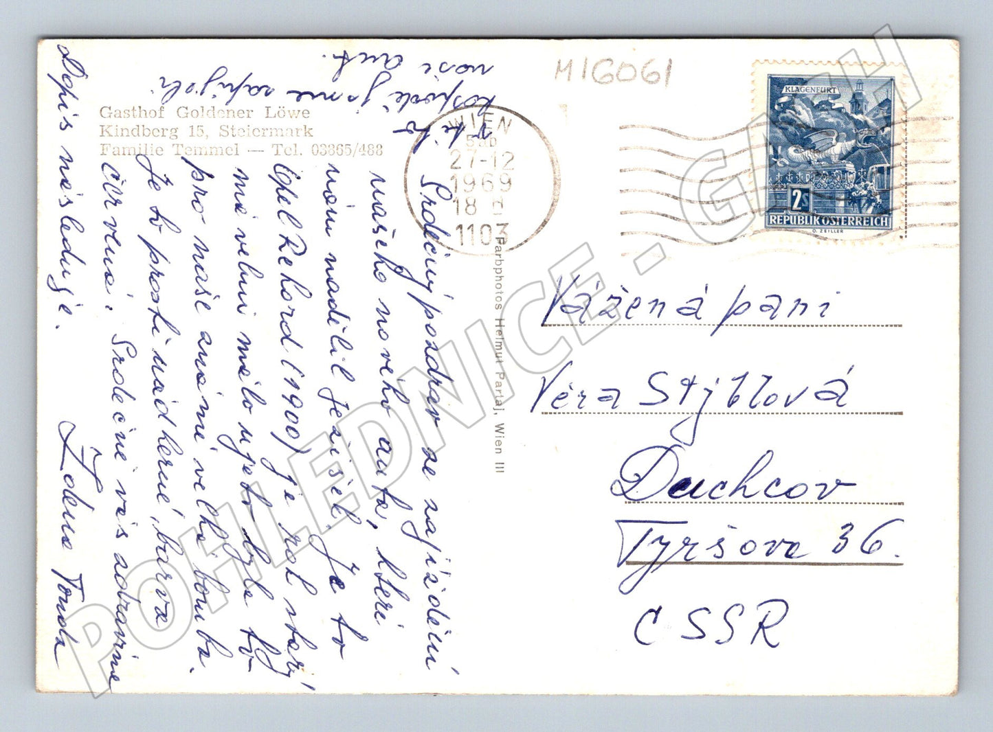 Pohlednice Kindberg Gasthof Goldener Löwe Štýrsko 1968 (M16061)