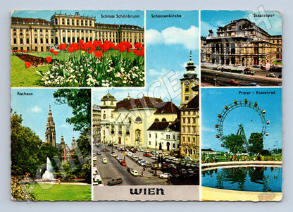 Pohlednice Vídeň Schönbrunn Prater Rathaus opera 1974 (M16068)