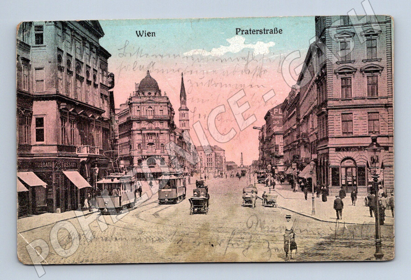 Pohlednice Wien Praterstrasse tramvaje 1908 (M16109)