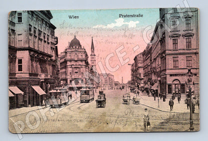 Pohlednice Wien Praterstrasse tramvaje 1908 (M16109)