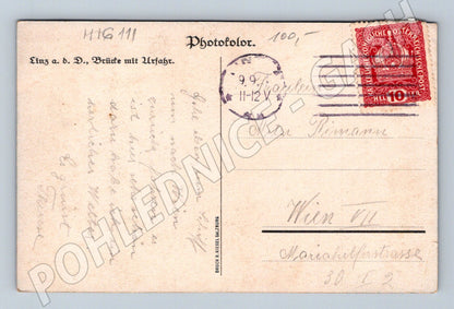 Pohlednice Linz most tramvaj Rakousko 1912 (M16111)