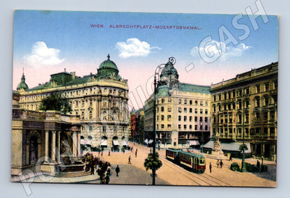 Pohlednice Wien Albrechtplatz Mozartdenkmal tramvaj stará (M16154)