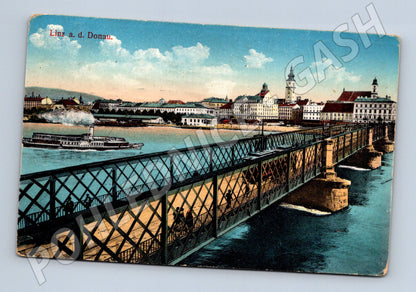 Pohlednice Linz a d Donau most parník 1908 (M16168)