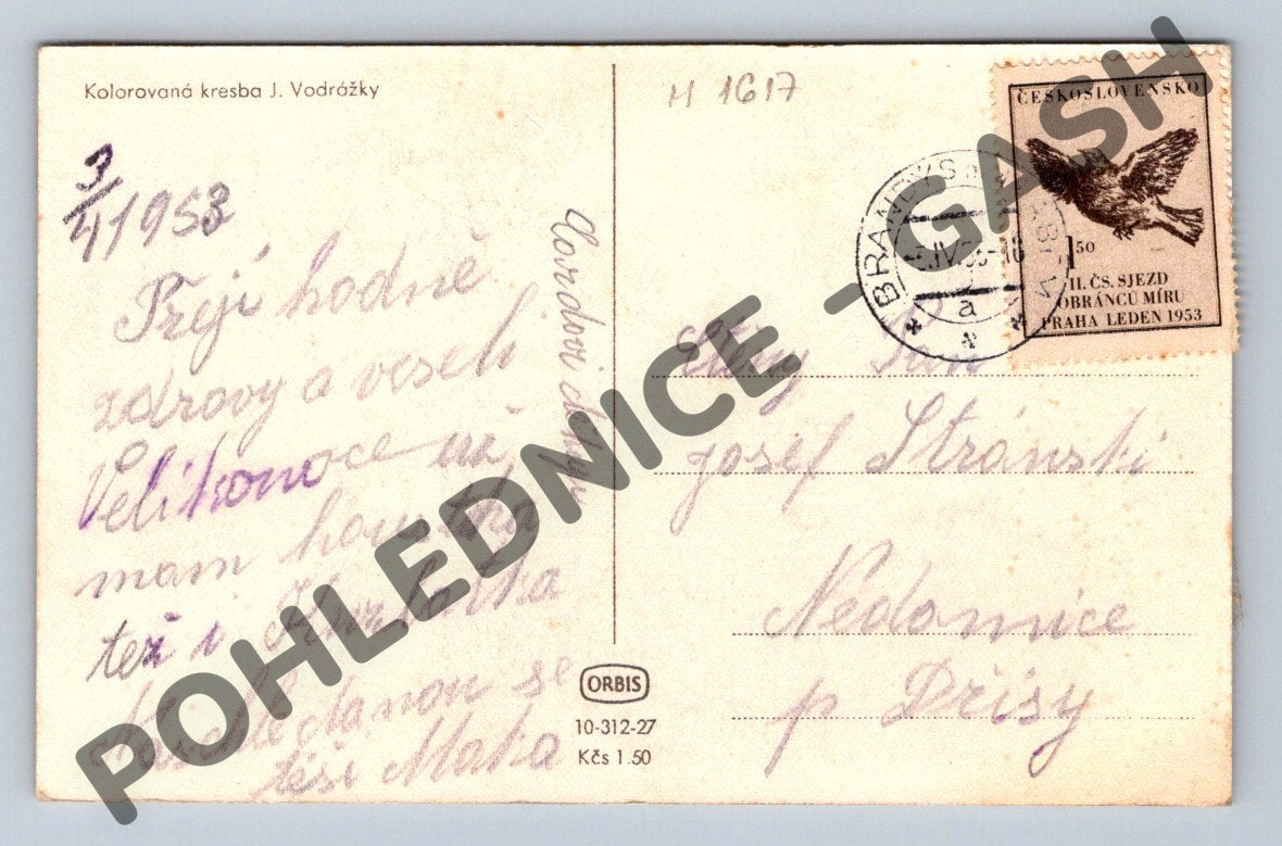 Pohlednice Jan Vodrážka Radostné Velikonoce 1953 (M1617)