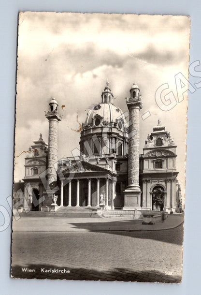 Pohlednice Wien Karlskirche černobílá prošlá poštou (M16198)