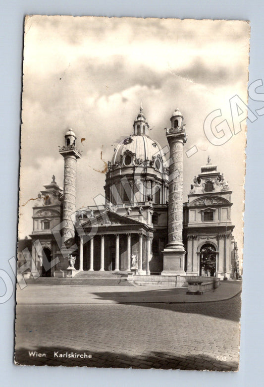 Pohlednice Wien Karlskirche černobílá prošlá poštou (M16198)