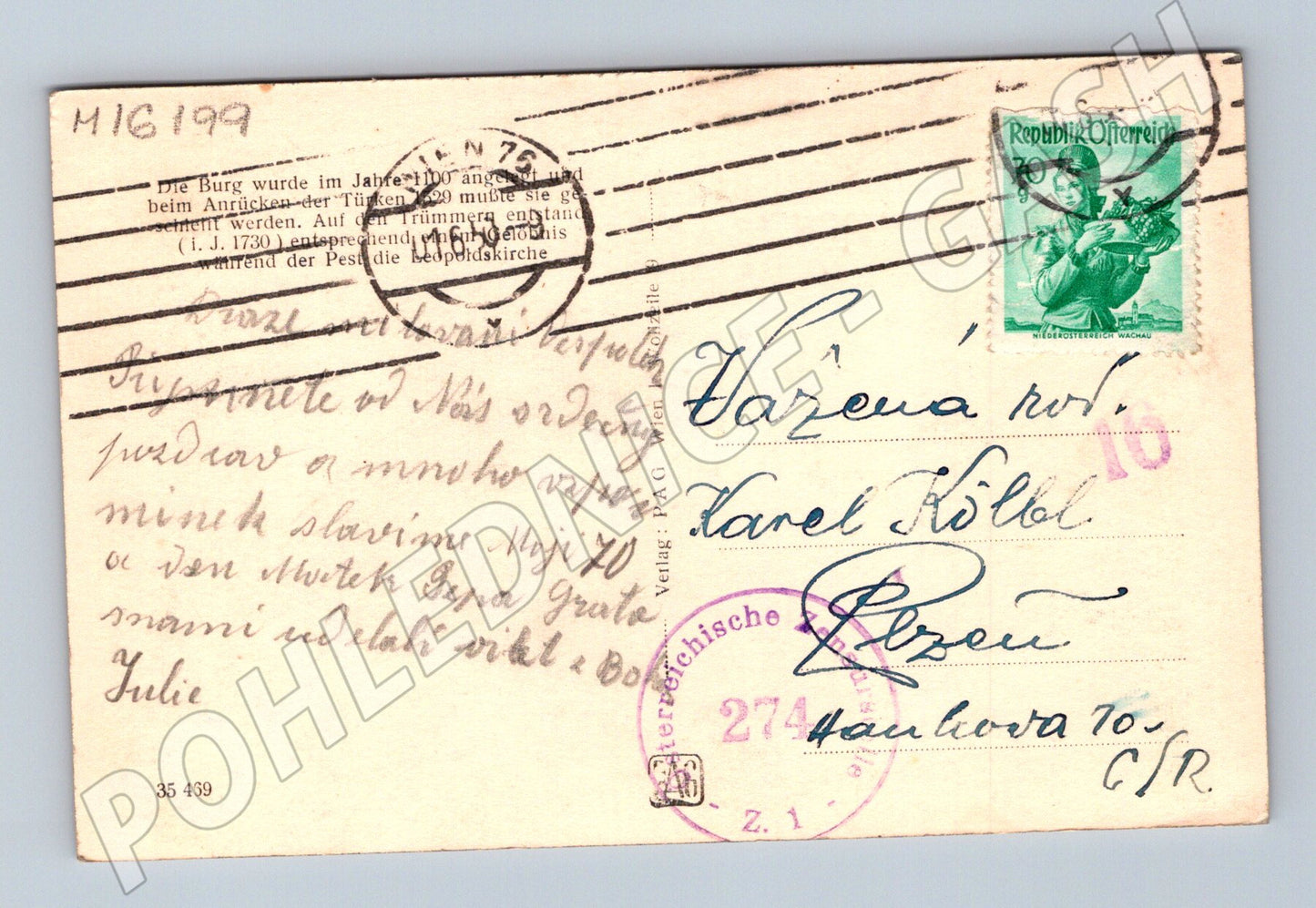 Pohlednice Wien zámek 70 léta Rakousko prošlá poštou (M16199)