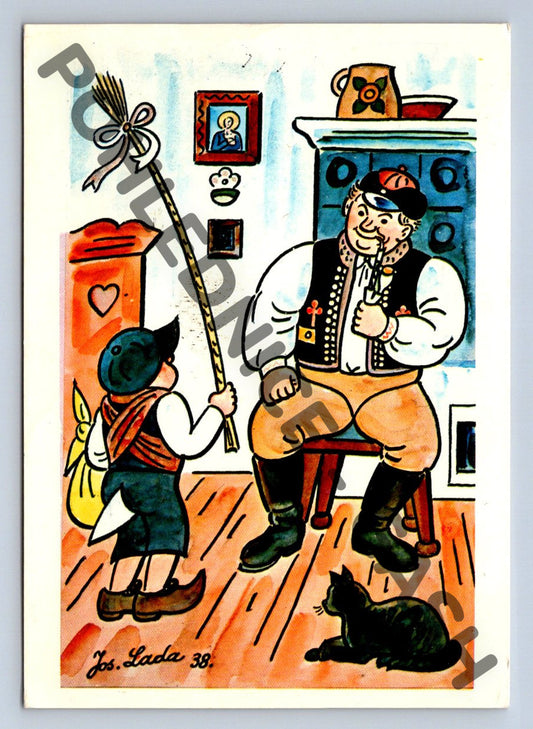 Pohlednice Josef Lada 1938 kolorovaná kresba (M1620)