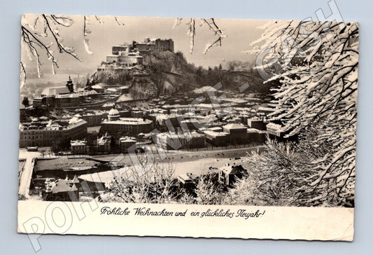 Pohlednice Salzburg vánoční Hohensalzburg 1952 (M16207)