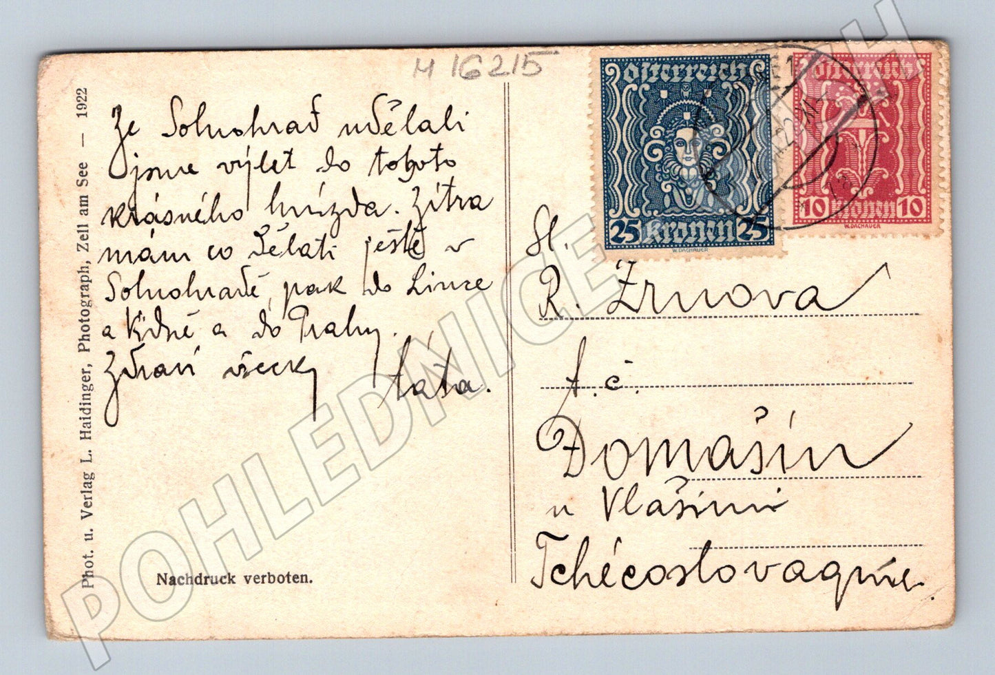 Pohlednice Zell am See 1922 razítko známky Rakousko (M16215)