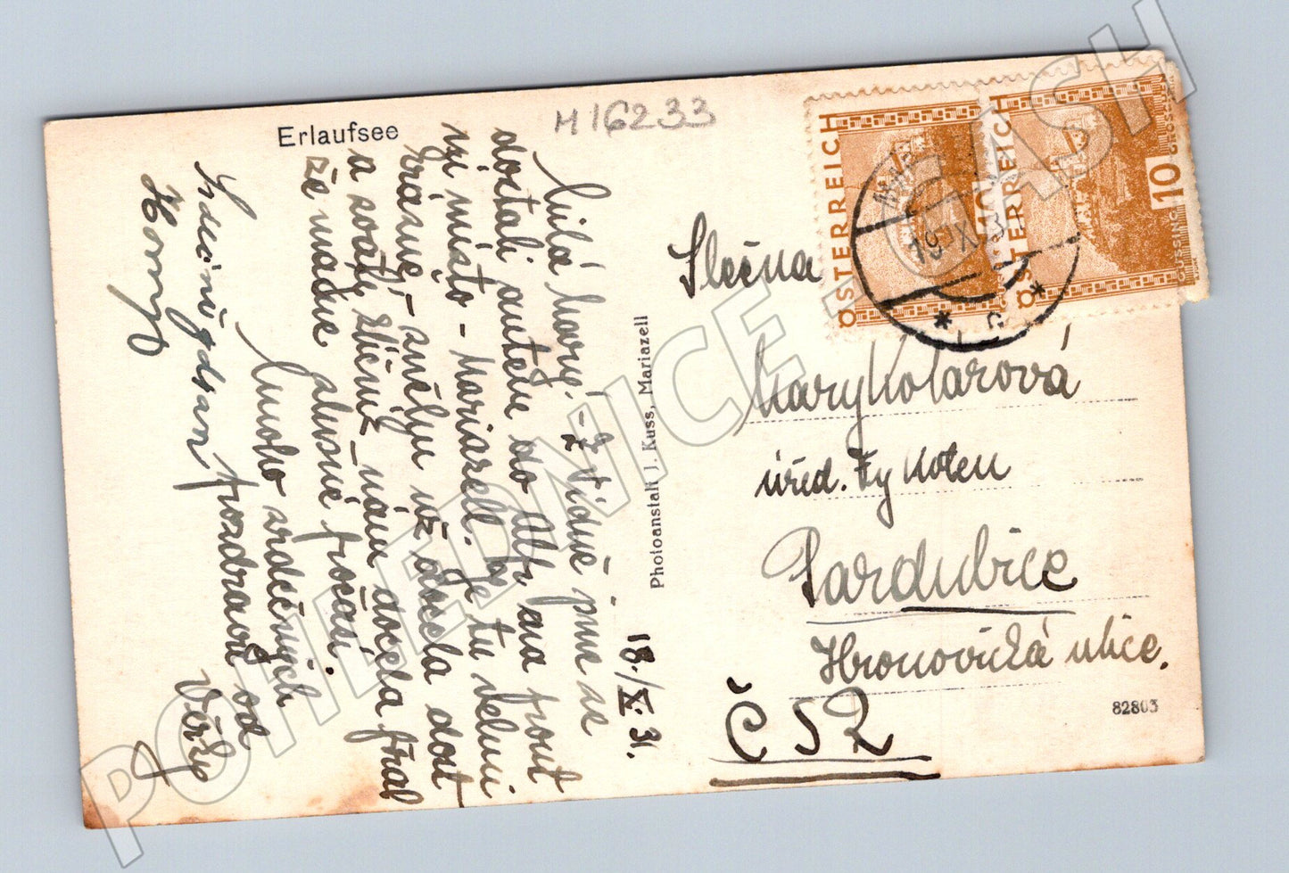 Pohlednice Erlaufsee 1933 razítkováno Švýcarsko (M16233)