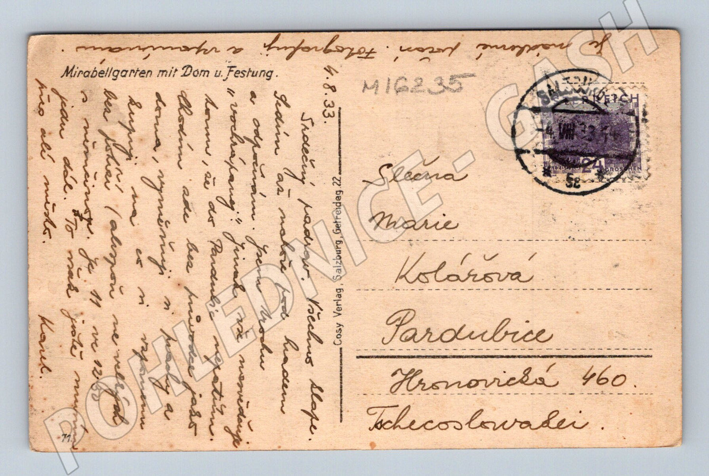 Pohlednice Salzburg Mirabellgarten Hohensalzburg 1933 (M16235)