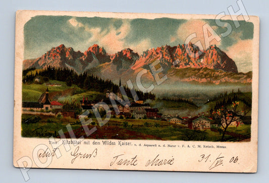 Pohlednice Kitzbühel Wilder Kaiser 1906 kolorovaná litografie (M16306)