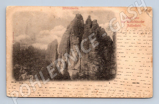 Pohlednice Wehlsdorfer Felsenstadt Českosaské Švýcarsko 1899 (M16308)