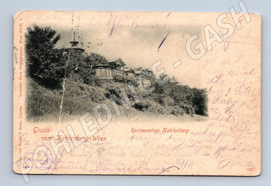 Pohlednice Gruss vom Kahlenberg Wien restaurace 1900 známka (M16311)