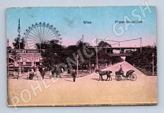 Pohlednice Vídeň Prater Hauptallee Riesenrad kolorovaná (M16314)