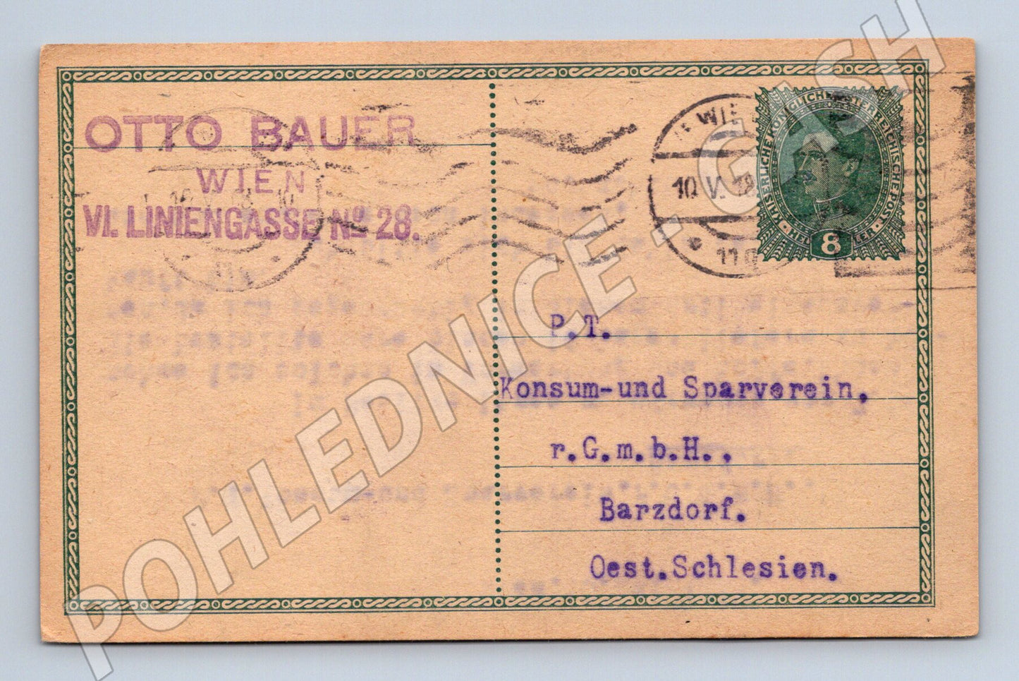 Pohlednice Rakousko Uhersko poštovní z Vídně do Slezska 1919 (M16322)