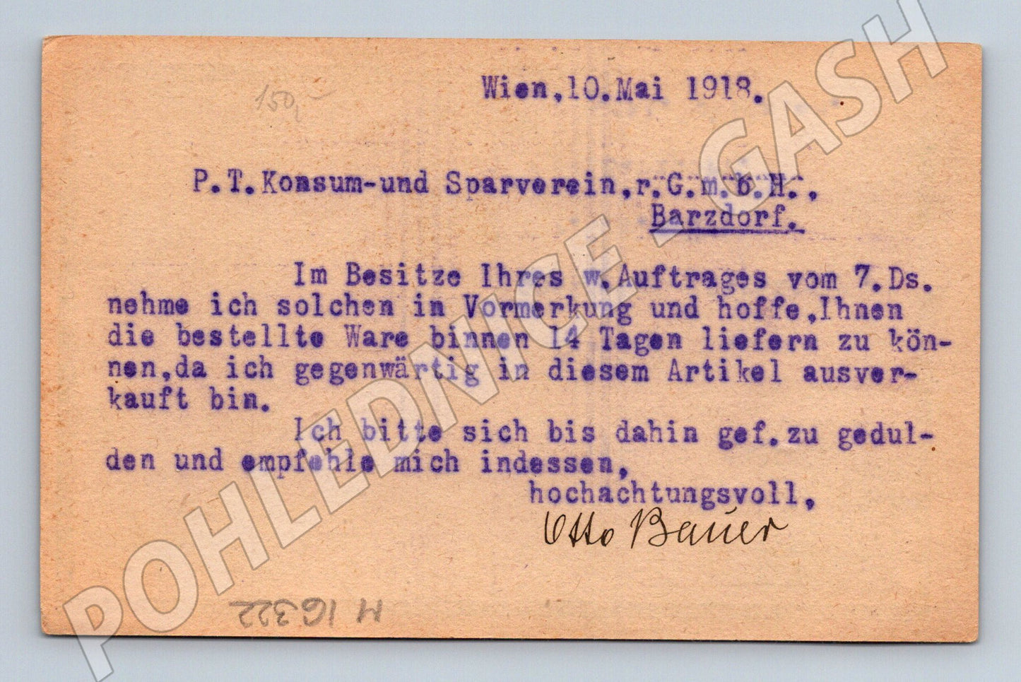 Pohlednice Rakousko Uhersko poštovní z Vídně do Slezska 1919 (M16322)