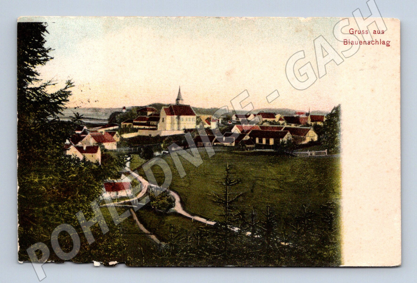 Pohlednice Gruss aus Blauenschlag cca 1908 razítko známka (M16323)