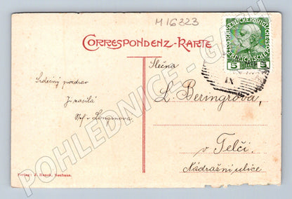 Pohlednice Gruss aus Blauenschlag cca 1908 razítko známka (M16323)