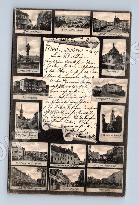 Pohlednice Ried im Innkreis koláž pamětihodností stará (M16329)