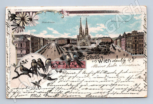 Pohlednice Vídeň Alserstraße Votivkirche 1898 kolorovaná (M16331)