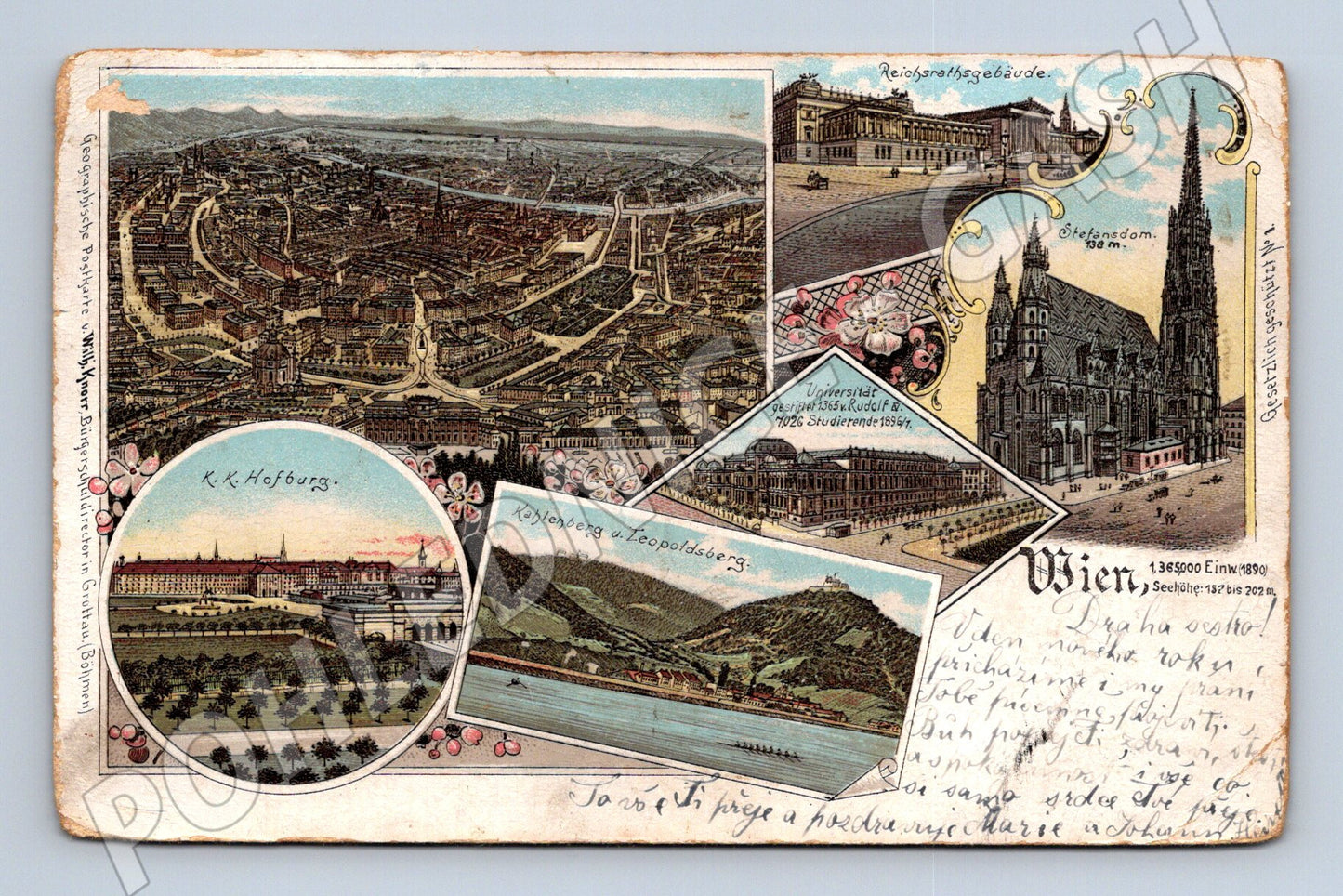 Pohlednice Vídeň 1899 kolorizovaná více záběrů města (M16340)