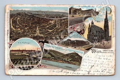 Pohlednice Vídeň 1899 kolorizovaná více záběrů města (M16340)