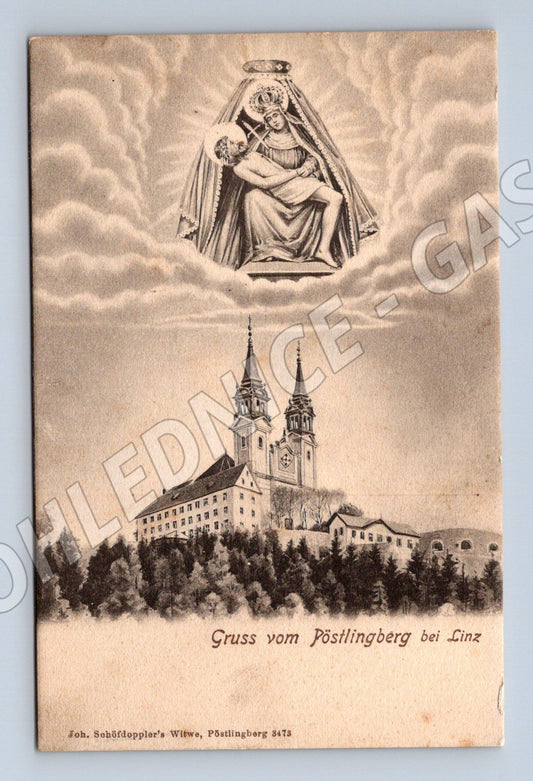Pohlednice Gruss vom Pöstlingberg bei Linz Rakousko bazilika (M16357)