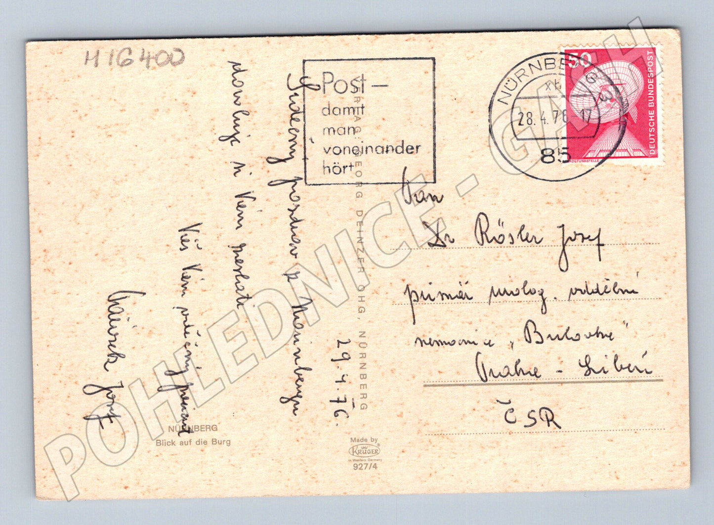 Pohlednice Norimberk pohled na hrad Německo 1976 použitá (M16400)