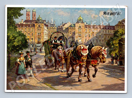 Pohlednice Mnichov slavnostní koňský průvod Frauenkirche (M16404)