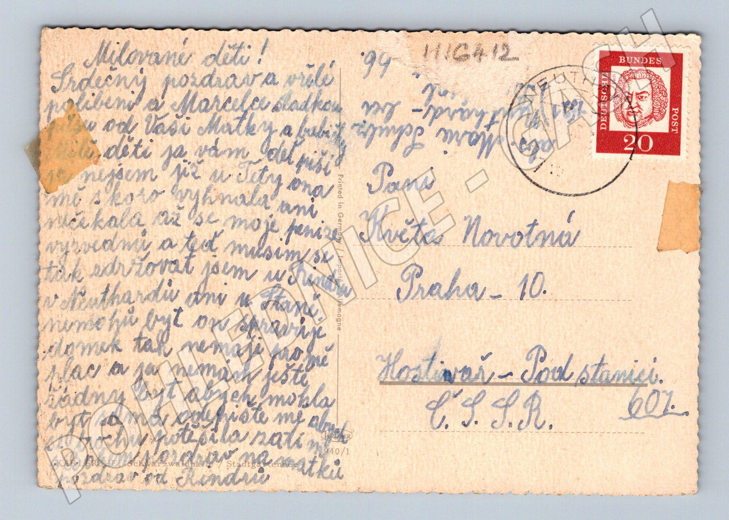 Pohlednice Německo historická odeslaná do Prahy známka Bach (M16412)