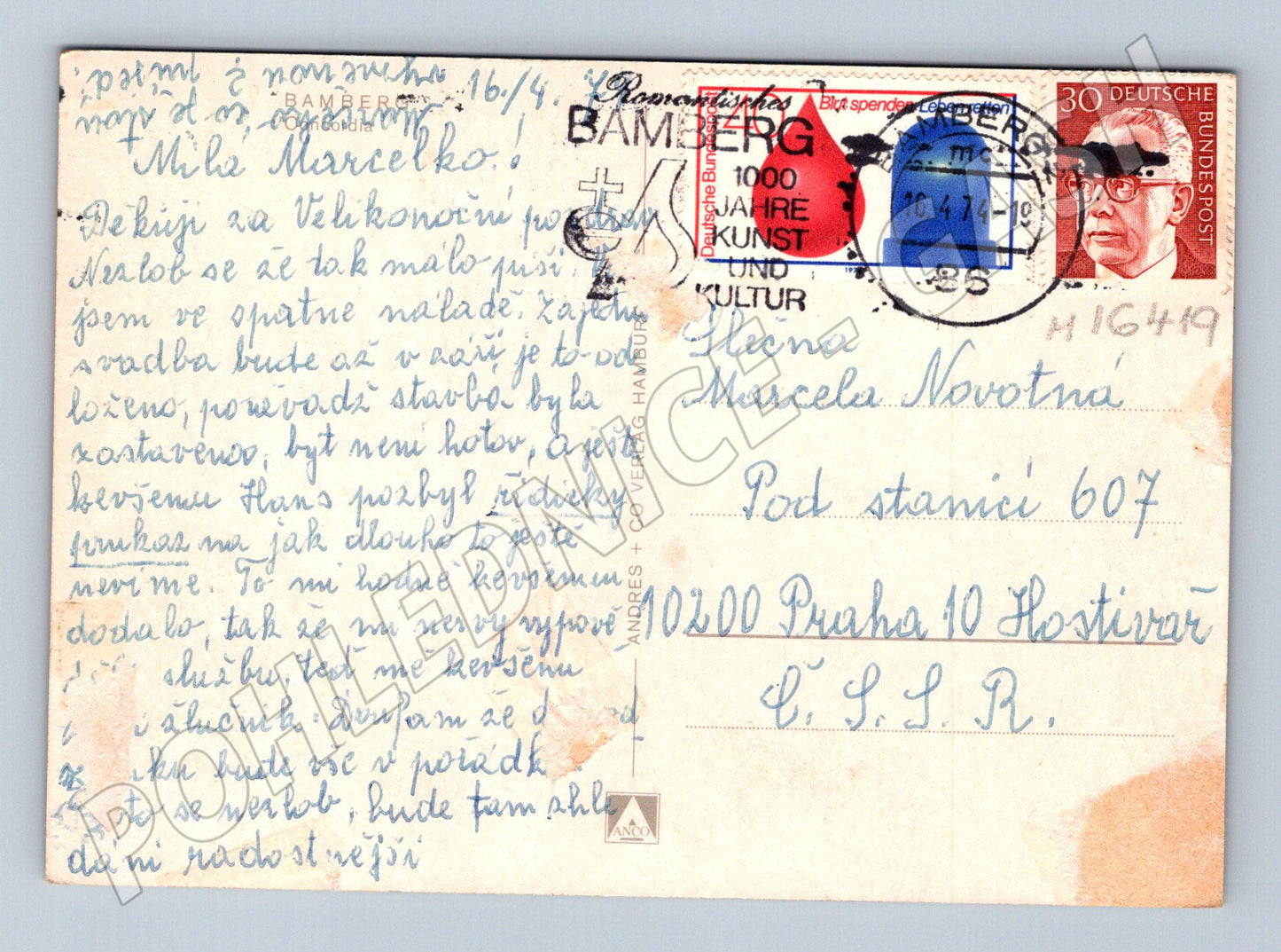 Pohlednice Bamberg historická prošlá poštou Německo 1974 (M16419)