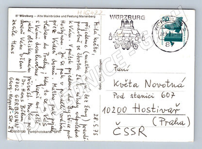 Pohlednice Würzburg Alte Mainbrücke pevnost Marienberg 1987 (M16422)