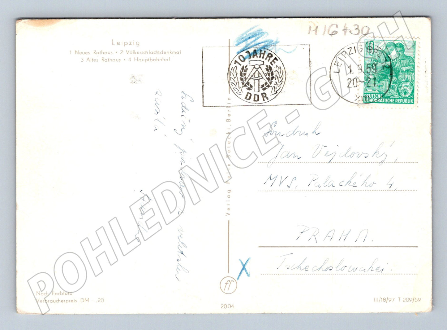 Pohlednice Lipsko Německo více pohledů 1959 zaslaná do Prahy (M16430)