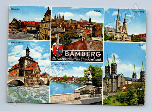 Pohlednice Bamberg Německo koláž památek použité 1985 (M16444)