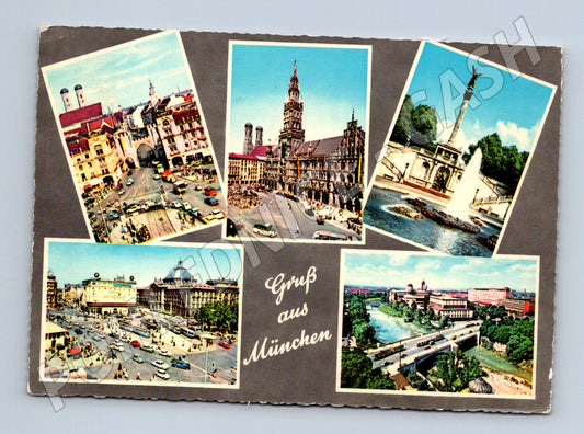 Pohlednice Mnichov 1965 koláž památek odeslaná Německo (M16445)