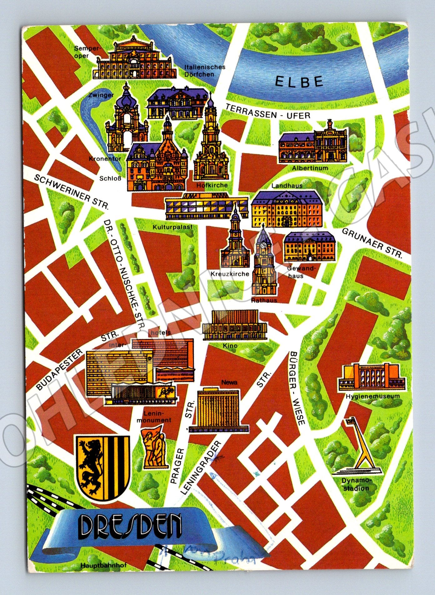Pohlednice Drážďany DDR mapa památek poštou 1984 (M16449)