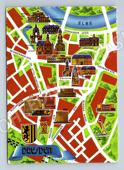 Pohlednice Drážďany DDR mapa památek poštou 1984 (M16449)