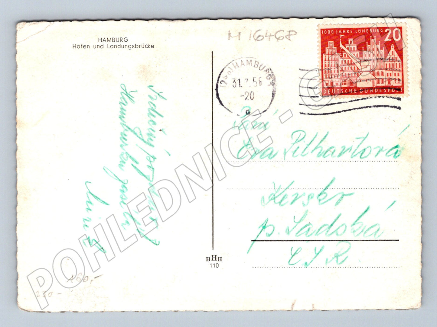 Pohlednice Hamburg Hafen und Landungsbrücke Německo 1956 (M16468)