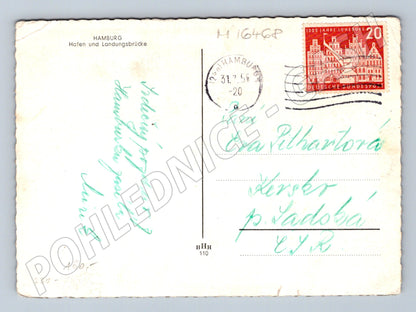 Pohlednice Hamburg Hafen und Landungsbrücke Německo 1956 (M16468)