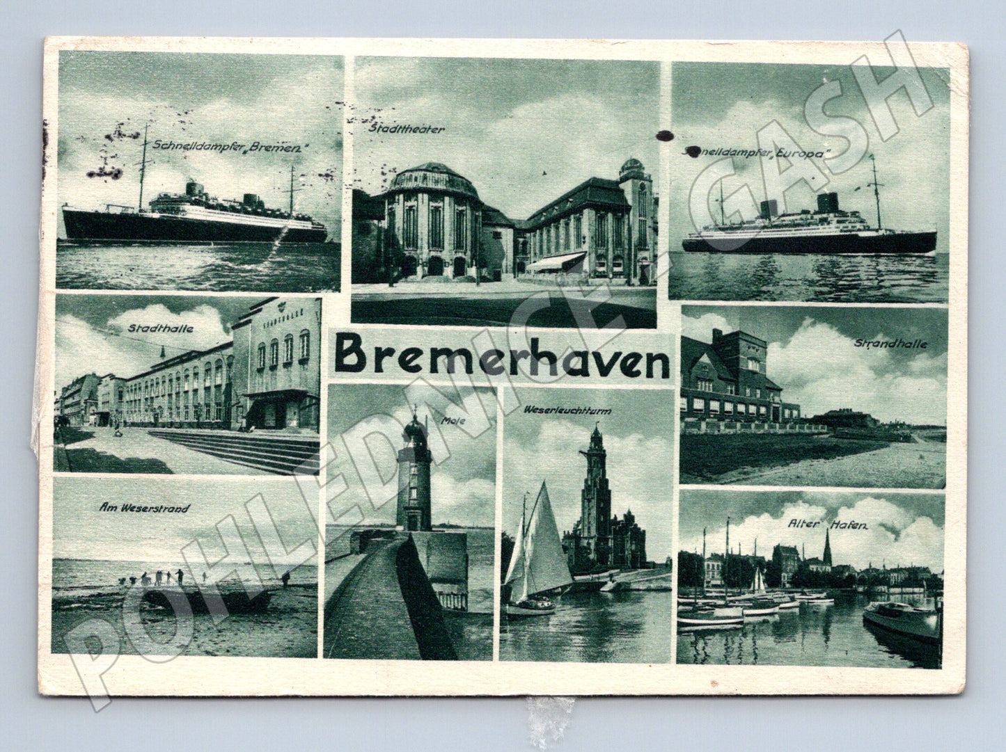 Pohlednice Bremerhaven 1938 koláž Německo ručně psaná známka (M16470)